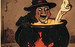Vintage-style illustrated Halloween animation scene